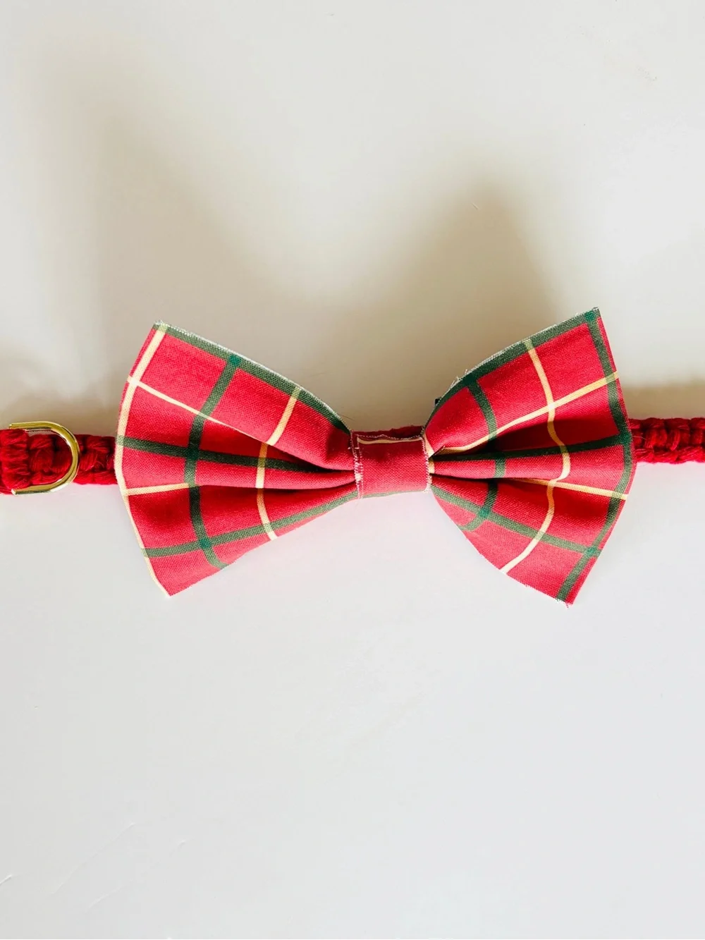 Red Plaid Dog Bow Tie Collar - Classic Holiday Style